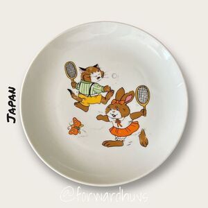 Vintage Cat & Rabbit Playing Tennis Decorative Plate